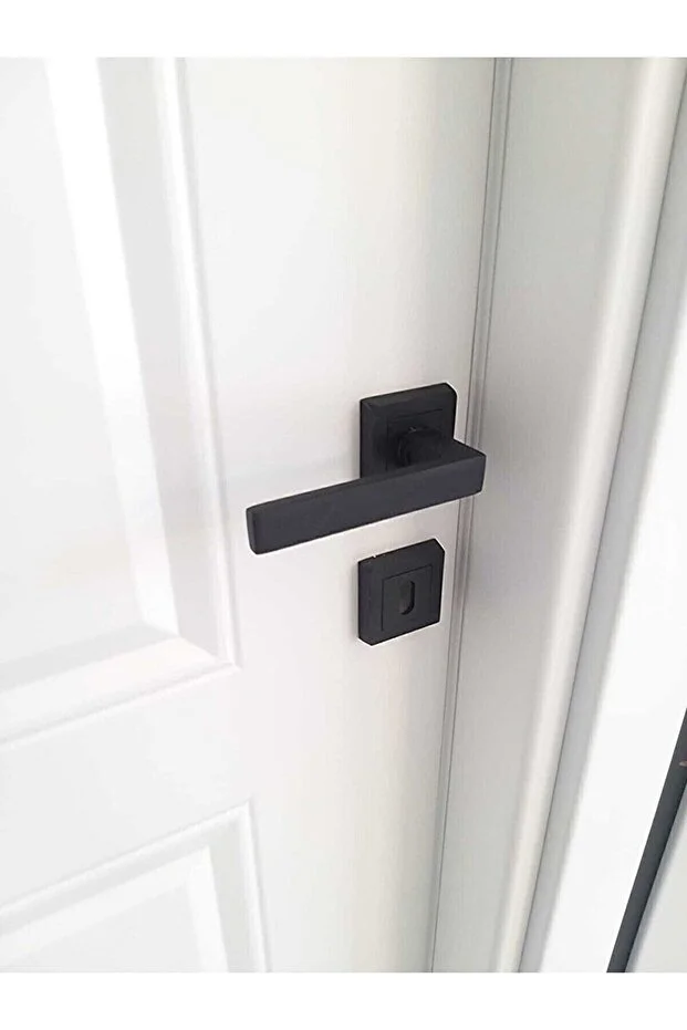 Mat Siyah Kare Rozetli Oda Kapı Kolu